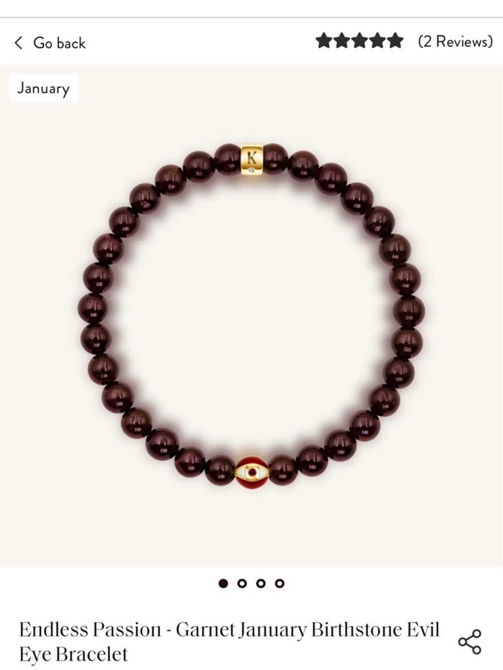 Garnet January Birthstone Bracelet with Gold Evil Eye Charm
